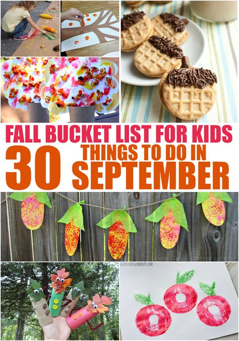 Fun doesn't have to stop once fall arrives! We've got the latest addition to our kids bucket list -- 30 Things to Do in September! Fall Playdate Ideas, September Bucket List For Kids, Things To Do In September, Kids Bucket List, Kanban Crafts, September Activities, Fall Arts And Crafts, Autumn Activities For Kids, Fall Preschool