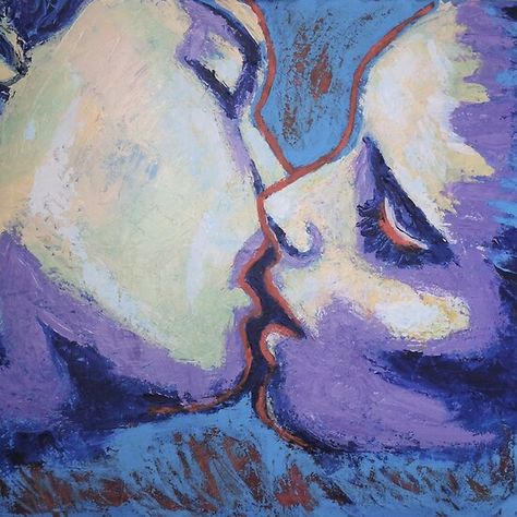 Lovers - Kiss In Purple And Blue Blue Lovecore, Purple And Blue Painting, Lovers Kiss, Figurative Artists, Blue Painting, Textured Artwork, Painting Edges, Love Painting, Descendants