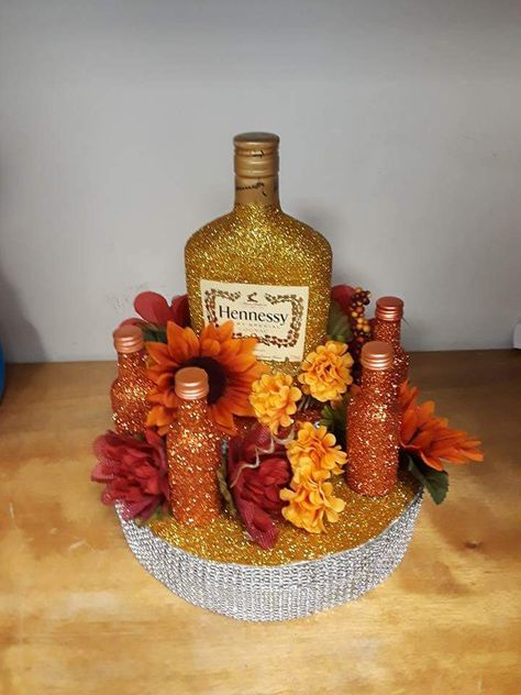 Hennessy Wedding Ideas, Hennessy Centerpieces, Hennessy Wedding, Hennessy Candle, Me U And Hennessy, Hennessy Cognac, Floral Centerpieces, Vase, Floral