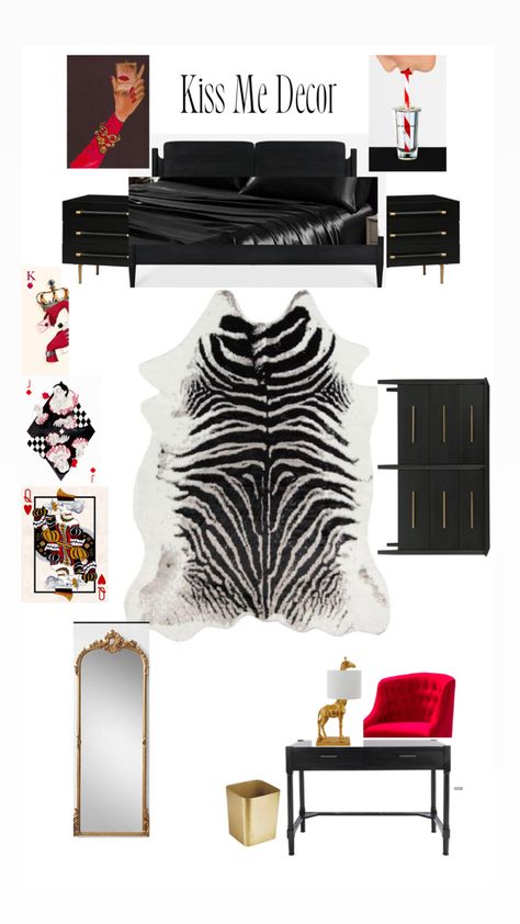 Black And Red Apartment Aesthetic, Edgy Room Ideas, Red Black And White Apartment Decor, Bedroom Ideas Red And Black, Edgy Room Ideas Bedrooms, Zebra Room Ideas Bedrooms, Red Bedroom Aesthetic Modern, Teen Bedroom Layout, Black And Red Room Aesthetic Luxury