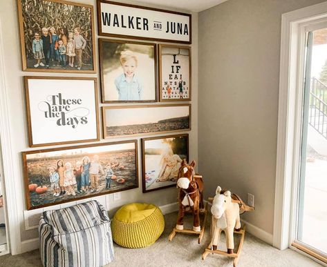 Smallwoods on Instagram: “Fill your walls with style and personality. All Custom Wood Framed signs are up to 70% OFF! Click the link in our bio to customize yours…” Smallwood Home, Picture Wall Living Room, Custom Wood Frames, Playroom Art, Playroom Wall Decor, Gallery Wall Living Room, Wood Home, Playroom Wall, Wood Home Decor