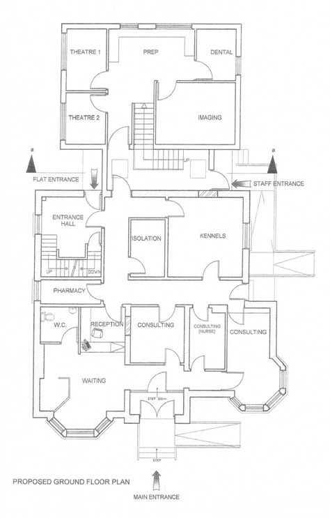 Hollybank Vet Clinic Ground Floor Pet Clinic Design Floor Plans, Hospital Plans, Vet Hospital, Medical Office Design, Shelter Design, Vet Clinic, Sims 4 House Design, Sims Building, Pet Vet