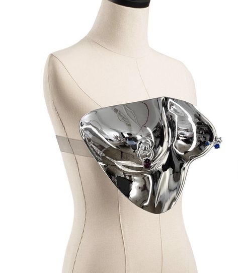 Silver Futuristic Fashion, Worbla Corset, Fit Portfolio, Metal Corset, Frozen Shirts, Fall Fashion Coats, Resin Top, White Moon, Mirror Ball