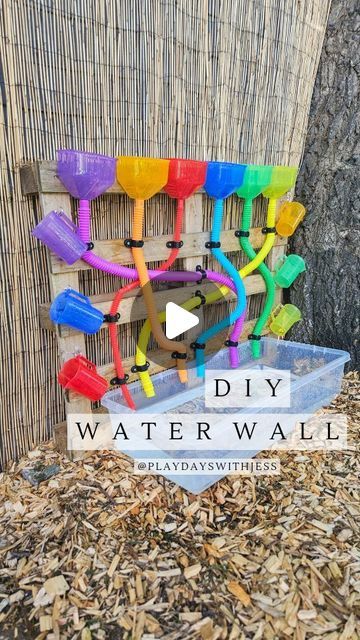 Sensory Fence Ideas, Outdoor Sensory Wall Fence, Backyard Water Play Ideas, Outside Eyfs Ideas, Outdoors Eyfs Ideas, Outdoor Play And Learning, Diy Water Play For Kids, Pallet Water Wall Kids, Outdoor Play Eyfs