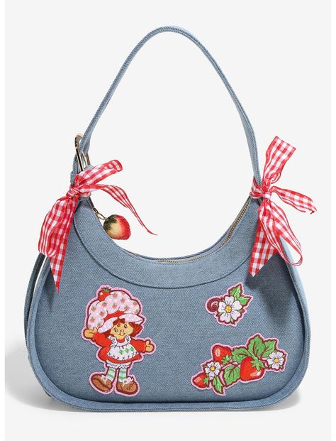 Strawberry Shortcake Denim Ribbon Handbag — BoxLunch Exclusive | BoxLunch Denim Handbags, Strawberry Fruit, Pretty Bags, Karate Kid, Cute Purses, Cute Bags, Strawberry Shortcake, New Toys, New Bag