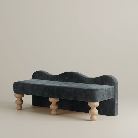 Preorder now. This item will be available to ship in Early to mid December 2024. Please note that due to shipping and supply change volatility, these dates are estimates and are subject to change. Introducing the Celine Bench, designed with a uniquely shaped scalloped back and solid oak hand-turned legs that complement its elegant curves. Perfectly sized as an end-of-bed bench or for additional seating in a living room or hallway, this bench adds both style and functionality to any space. Availa Luxury Bench Seating, Scalloped Furniture, Institutional Design, Villa Marrakech, Architecture Restaurant, Curved Furniture, Bed Legs, Apt Ideas, End Of Bed Bench