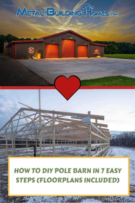 Discover a detailed 7-step guide to effortlessly constructing your own pole barn. Unveil the secrets of building post frame structures with our comprehensive DIY manual, complete with floorplan ideas. Start your exciting journey towards creating a functional and stylish space today! Barn Foundation, Farm Equipment Storage, Floorplan Ideas, Diy Pole Barn, Pole Barn Kits, Livestock Barn, Pole Barn Garage, Building A Pole Barn, Post Frame Building