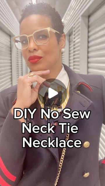 Bengela Holmes on Instagram: "REPOST!  I had several questions asking how I tied this neck tie.  So I am reposting the tutorial so you don’t have to scroll. 😂❤️  Happy Sunday!  #tutorial #diyfashion #diyclothing #neckties #upcycledfashion #unwastedresale #howtotieatie" Neck Tie Necklace, Tie Necklace Diy, Necktie Necklace Diy, How To Tie A Necktie Women, Upscaling Clothes, Bow Tie Outfits For Women, Women Ties Outfit, Neck Tie Outfits For Women, Tie Outfits For Women