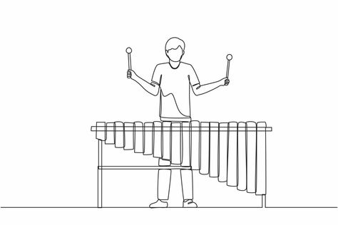 dibujo continuo de una línea hombre jugador de percusión jugar marimba. joven músico masculino tocando el instrumento tradicional de marimba mexicana en el festival de música. ilustración gráfica de vector de diseño de línea única Festival