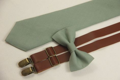 Sage Green Tie, Groomsmen Suspenders, Suspenders Wedding, Ribbon Style, Groomsmen Bowtie, Green Bow Tie, Groomsmen Ties, Bearer Outfit, Bowtie And Suspenders