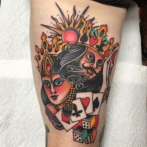 King and Queen Tattoo by Mikey Holmes #kingandqueen #kingandqueentattoo #king #queen #playingcard #playingcardtattoo #cardtattoos #MikeyHolmes | Oct 3rd 2016 | 213171 Traditional Crown Tattoo, Matching King And Queen Tattoos, Crown Neck Tattoo, Crown Hand Tattoo, A Crown Tattoo, King And Queen Tattoo, Crown Tattoo Men, Queen Tattoos, Modern Crown