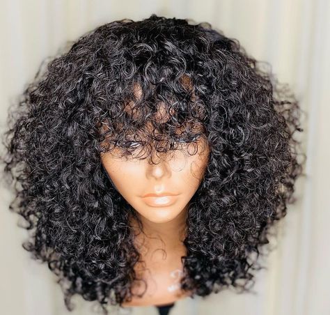 Fringe Bob, Fav Hairstyles, Curly Afro Wig, Sleek Ponytail Hairstyles, Curly Crochet Hair Styles, Wig Ideas, Black Hair Extensions, Curly Bob Wigs, Closure Wigs