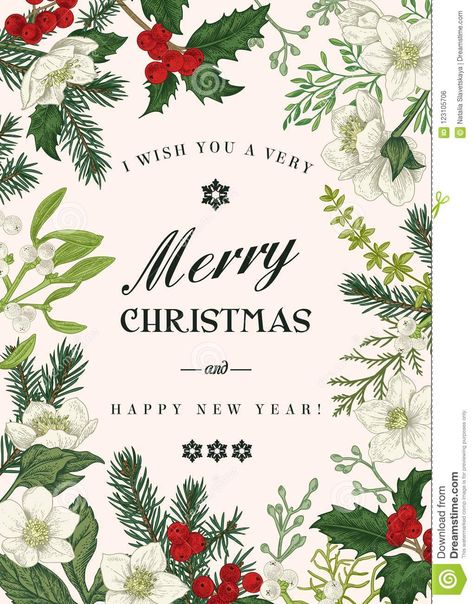 Christmas botanical card. stock vector. Illustration of invitation - 123105706 Japan Illustration, Winter Background, 카드 디자인, Christmas Graphics, Christmas Poster, Christmas Holiday Cards, Card Christmas, Very Merry Christmas, E Card