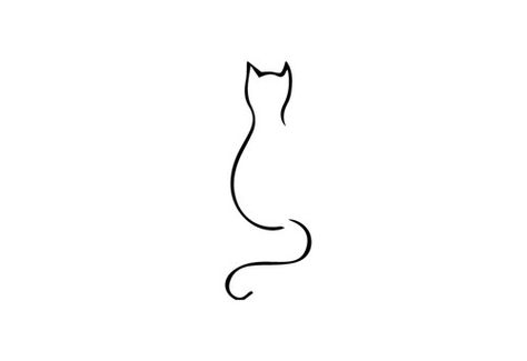 Outline Of Cat, Cat Outline, Black Cat Tattoos, Silhouette Tattoos, Cat Tattoo Designs, Animals Print, Line Art Design, Art Animals, Tattoo Outline