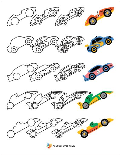 Printable How To Draw With Shapes Race Cars 2 How To Draw Race Car, Simple Race Car Drawing, Toy Car Drawing, Draw With Shapes, Monster Truck Drawing, Chalk Markers Art, Car Drawing Easy, Shapes Printable, Art Transportation