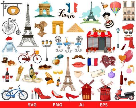 French Clipart, France Stickers, Calendars Design, Prints Sticker, Paris Clipart, French Landmarks, Travel Clipart, Romantic Paris, Paris Poster