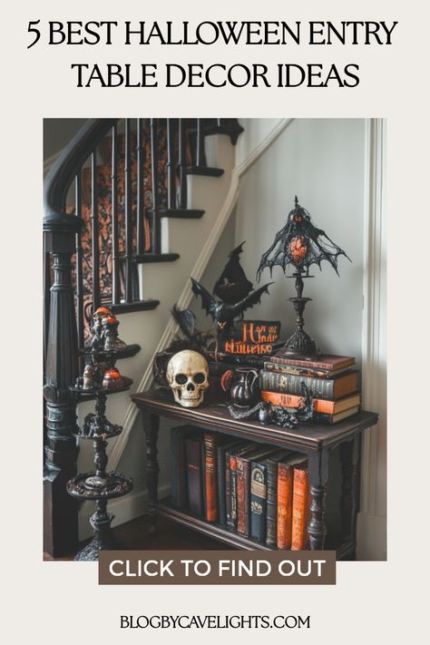 🖤 Create the perfect halloween entrance decor with these 5 must-try halloween entryway decorations. Your entry table will be the talk of the season! Ready to get inspired? Tap to see more! 🕷️ Halloween Entrance Decor Entryway, Halloween Entrance Decor, Halloween Entry Table Decor, Halloween Entry Table, Haunted Book, Entry Table Decor Ideas, Halloween Entrance, Halloween Entryway, Entry Table Decor