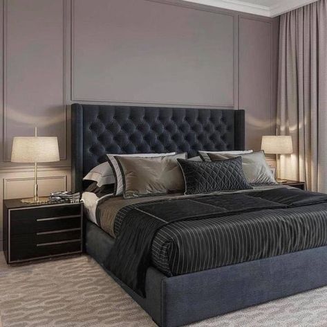 wingback bed frame Black Chesterfield Bed, Modern Man Bedroom, Chesterfield Bed, Bed Frame Design, Wingback Bed, Mens Bedroom, Peaceful Place, Bedroom Decor Inspiration, Perfect Bedroom