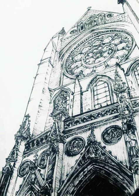 Gothic Architecture Painting, Gothic Architecture Drawing Sketch, Gothic Church Drawing, Gothic Castle Drawing, Pen Rendering, Architectural Technology, Location Drawing, Gothic Architecture Drawing, Goth Architecture