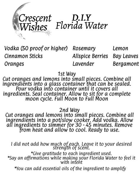 What Is Florida Water, Florida Water Essential Oil Blend, How To Bless Water, Homemade Florida Water Recipe, Homemade Florida Water, Florida Water Recipe Hoodoo, Florida Water Prayer, Florida Water Diy, Uses For Florida Water