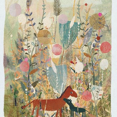 Struggling to get going this morning I thought I'd play around with some old textures and shapes. Then 'poof!' two miniature horses in a flower bed appeared. #diversiontactics Richard Jones Illustration, Richard Jones, Holiday Cards Handmade, Devon Uk, Textile Sculpture, Horse Illustration, Watercolour Illustration, Miniature Horse, Little Cat