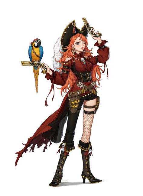 Anime Pirate, Girl Pirates, Pirate Outfit, Pirate Art, Pirate Woman, Game Character Design, 판타지 아트, Female Character Design, Dnd Characters