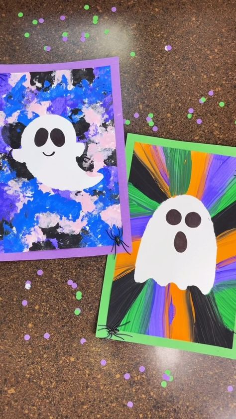 Ghost Crafts Preschool, Easy Ghost Painting, Ghost Painting Ideas, Painting Ideas For Halloween, Crafts For Halloween, Prek Crafts, Halloween Art Projects, Ghost Painting, Bricolage Halloween