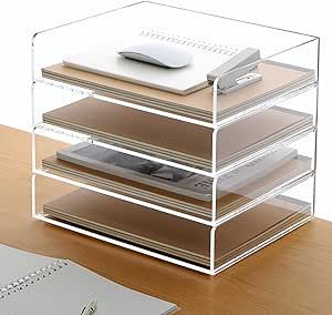 Acrylic Paper Tray, 4 Tier Paper Organizer for Desk, Clear Acrylic Desk Organizers, Stackable Letter Tray Workspace oaganzier -Art Storage for School Classroom -4 Pack… Clear Acrylic Desk, Paper Tray Organizer, Desk Paper Organizer, Desk Clear, Organizer For Desk, Paper Organizer, Acrylic Desk, Letter Tray, Cool School Supplies