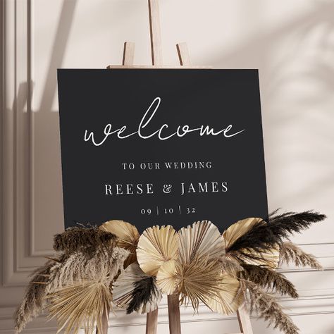 Black | Modern Handwritten Wedding Welcome Sign Serif Lettering, Chic Typography, Handwritten Wedding, Modern Minimalist Wedding, Wedding Posters, Minimal Wedding, Wedding Welcome Sign, Vine Design, Welcome To Our Wedding