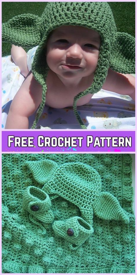 Crochet Yoda Ears Free Pattern Baby Yoda Hat Pattern, Yoda Crochet Hats, Yoda Ears, Crochet Baby Yoda, Baby Yoda Costume, Yoda Costume, Crochet Baby Costumes, Star Wars Crochet, Crochet Costumes