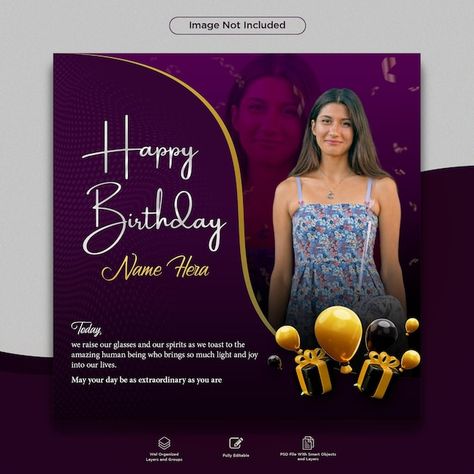 Happy birthday post and birthday party celebration PSD template for social media Social Media Birthday Post, Birthday Social Media Post, Happy Birthday Post, Business And Advertising, Template For Social Media, Happy Names, Free Birthday Card, Birthday Post, Happy Birthday Girls