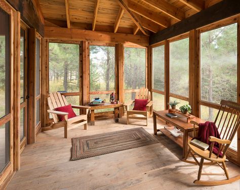 Rustic Screened In Porch, Screened Deck, Porch Stairs, Screened Porches, Cottage Plans, Rustic Porch, Porch Furniture, Casa Exterior, Decks And Porches