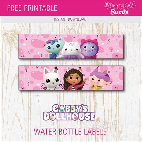 Free Printable Gabby’s Dollhouse Water Bottle labels | Birthday Buzzin Gaby Dollhouse Free Printables, Gabby Dollhouse Free Printable, Gabbys Dollhouse Birthday Party Free Printables, Gabbys Dollhouse Free Printables, Diy Gabbys Dollhouse Birthday, Gabby Dollhouse Printable, Free Gabby Dollhouse Printables, Gabbys Dollhouse Birthday Party Games, Gabby's Dollhouse Birthday Ideas