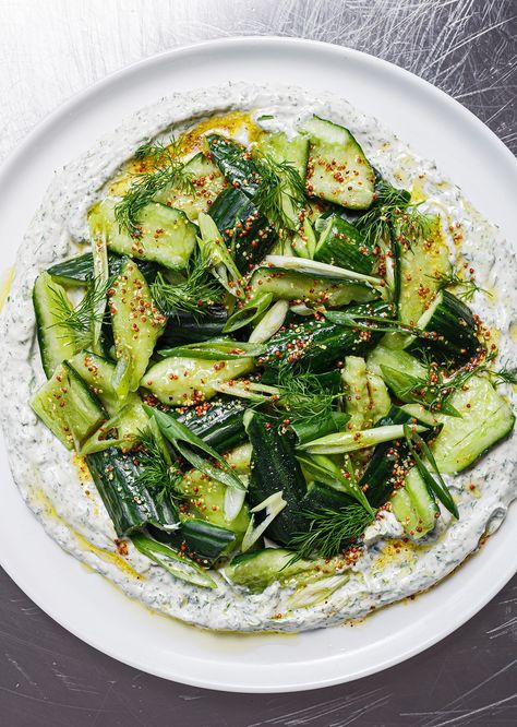 Smacked Cucumber   Tzatziki Salad Swedish Cucumber Salad, Smacked Cucumber Salad, Cucumber Starters, Vegan Cucumber Recipes, Vegan Cucumber Salad, Smacked Cucumber, Tzatziki Salad, Diet Food Recipes, Hummus Salad