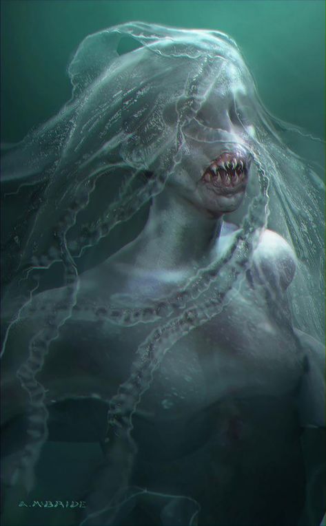 Scary Mermaid, Pirate Of The Caribbean, Evil Mermaids, Realistic Mermaid, Dark Mermaid, Concept Art Gallery, Deep Sea Creatures, Mermaids And Mermen, Fantasy Monster