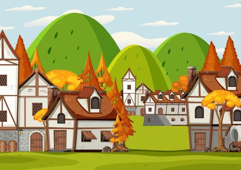 Ancient medieval village scene Village Illustration, Medieval Era, Medieval Village, Village Scene, Islamic Art Calligraphy, Art Classes, Islamic Art, Vector Art, Vector Free