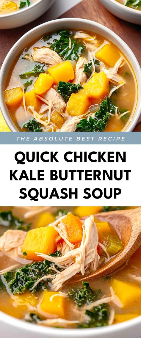 Image for Quick Chicken Kale Butternut Squash Soup Kale Squash Soup, Kale Butternut Squash Soup, Chicken And Squash Soup, Butternut Chicken Soup, Butternut Squash Kale Soup, Butternut Squash Chicken Soup, Soups With Kale, Kale Chicken Soup, Turkey Kale Soup