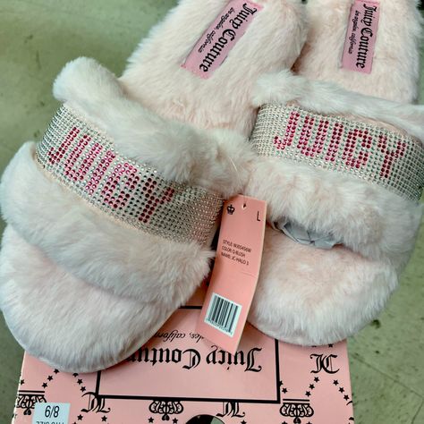 Women’s Juicy Couture Pink Bedazzled Slippers All Sizes Available #Juicycouture #Juicycouturepink #Pinkjuicycouture Bedazzled Slippers, Juicy Couture Slippers, Gold Slippers, Fuzzy Slides, Grey Slippers, White Slippers, Juicy Couture Shoes, Juicy Couture Accessories, Pink Slippers