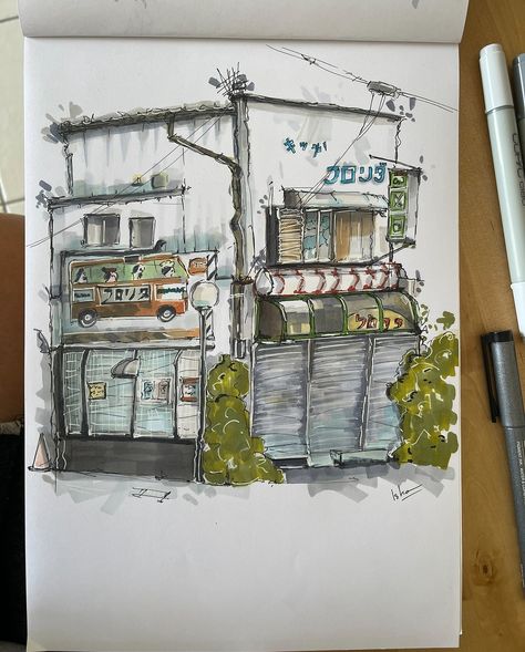 Tokyo Japan Inspired by this Pinterest shot . . . . . . . . . . #sketch #fineliner #sketchcollector #mastersketchers #markers #fr #architecture #urbanillustration #architecturedrawing #archisketcher #japanhome #shop #sketching #sketchbook #sketch #global_sketchers #japan #urbansketchers #urbansketching Albert Kiefer, 2 Point Perspective, Crow Painting, Learn To Sketch, Houses Art, Traditional Japanese House, Building Sketch, Black And White Sketches, Point Perspective