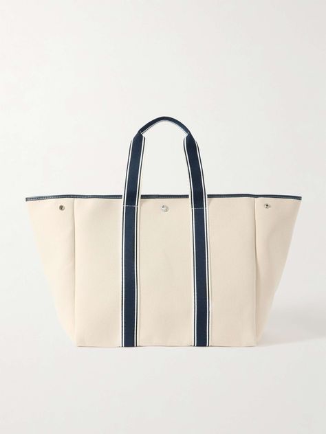 RUE DE VERNEUIL Cruise Line Traversée large leather- and webbing-trimmed canvas tote Anthropologie Fall, American Summer, Canvas Leather Tote, Nautical Birthday, Everyday Tote Bag, Eyewear Shop, Pocket Books, Concept Board, Raffia Bag