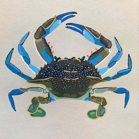 Blue Crab Illustration, Crab Painting Acrylics, Crab Drawing Simple, Lighthouse Nursery, Blue Crabs Art, Fish Acrylic, Crab Illustration, Crab Painting, Tupac Art