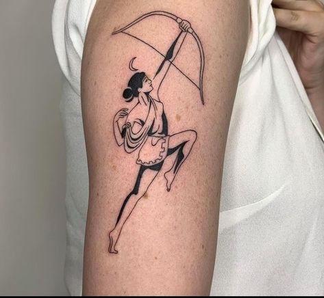 Sagittarius Tattoo Tarot, Simple Artemis Tattoo, Female Greek Goddess Tattoo, Female Atlas Tattoo, Olympian Tattoo, Artemis Goddess Tattoo, Women Warrior Tattoo, Artemis Tattoo Design, Tattoo Art Styles