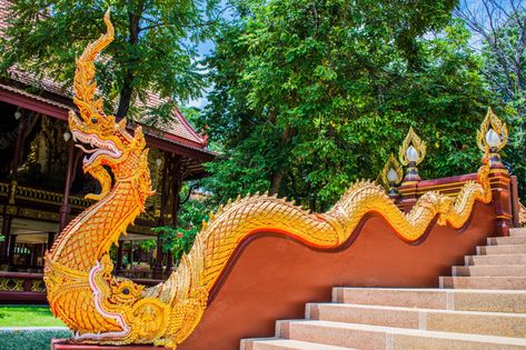 Premium Photo | King of nagas (serpent) stairs and phra sivali in wat ratchakirihirunyaram, phitsanulok, thailand. dragon spit out serpent arts. Phitsanulok, Premium Photo, Bali, Thailand, Stairs, Stock Photos, Art