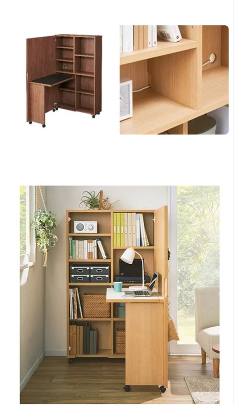 Tiny Space Desk, Studio Space Saving Ideas, Hide Office In Living Room, Small Apartment Craft Space, Mini Office Ideas Workspaces, Mini Home Office Ideas Small Spaces, Hidden Workspace, Tiny Office, Storage Desk