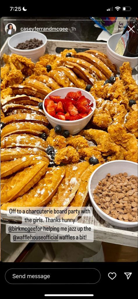 Chicken And Waffle Board, Chicken And Waffles Board, Chicken And Waffle Charcuterie Board, Waffle Board, Christmas Chicken, Themed Food, Food Party, Party Trays, Chicken And Waffles