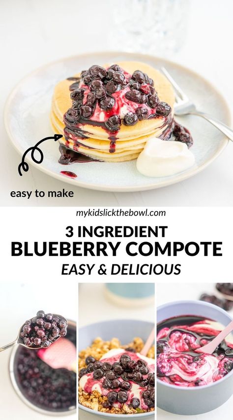 Healthy Blueberry Compote, Healthy Toppings For Pancakes, Pancakes 3 Ingredients, Blueberry Pancake Topping, Pancakes Cereal, Blueberry Compote Recipe, Topping For Pancakes, Banana Oat Pancakes, Healthy Waffles