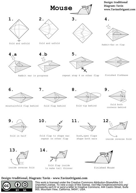 instructions for an origami mouse Easy Origami Dragon, Origami Easy Step By Step, Origami Tutorial Easy, Origami Swan, Origami Step By Step, Origami Diagrams, Origami For Beginners, Origami Love, Origami Patterns