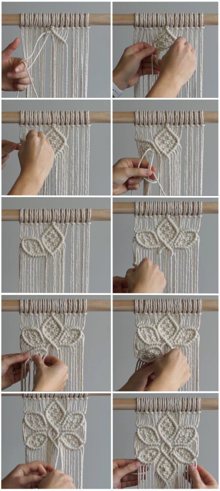 Centre Wall Hanging Pattern Using Double Half Hitch Knots! – Csheb E91 in 2022 | Kostenlos makramee-muster, Ideen für basteln, Makramee muster anleitung Macrame Medium Wall Hanging, Driftwood Macrame Diy, Unique Macrame Wall Hangings, Macrame Weaving Patterns, Diy Wall Art Macrame, Triple Macrame Plant Hanger Diy, How To Macrame Knots, Macrame Dreamcatcher Diy, Macrame Rings Diy