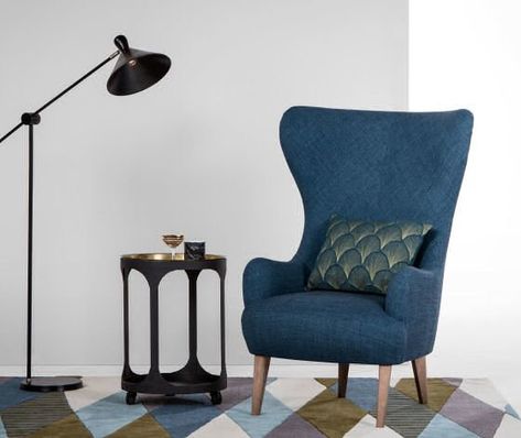 Made.com Bodil armchair in blue Compact Armchair, Indian Room, Single Seater Sofa, Comfy Armchair, Sofas For Small Spaces, Chairs For Small Spaces, Accent Arm Chairs, High Back Chairs, Led Furniture