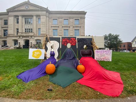 Our town does a scarecrow competition every hear for local businesses. I wanted to incorporate hair and halloween. How did we do? Scarecrow Competition, Sanderson Sisters, Our Town, Scarecrow, Local Businesses, Halloween, Hair